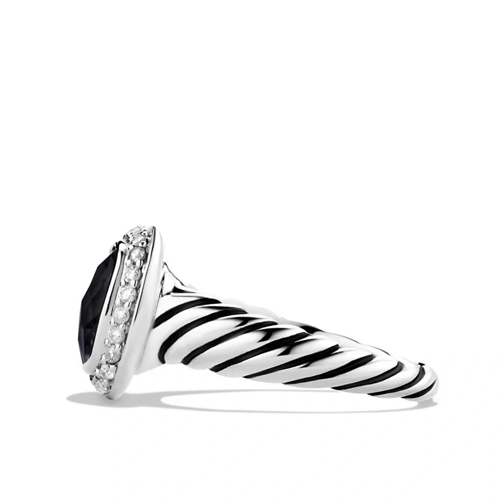 David Yurman Black Onyx Cable Ring with Pavé Diamonds